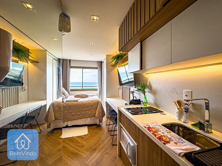 Studio Lindo e Finamente Decorado com Vista Mar